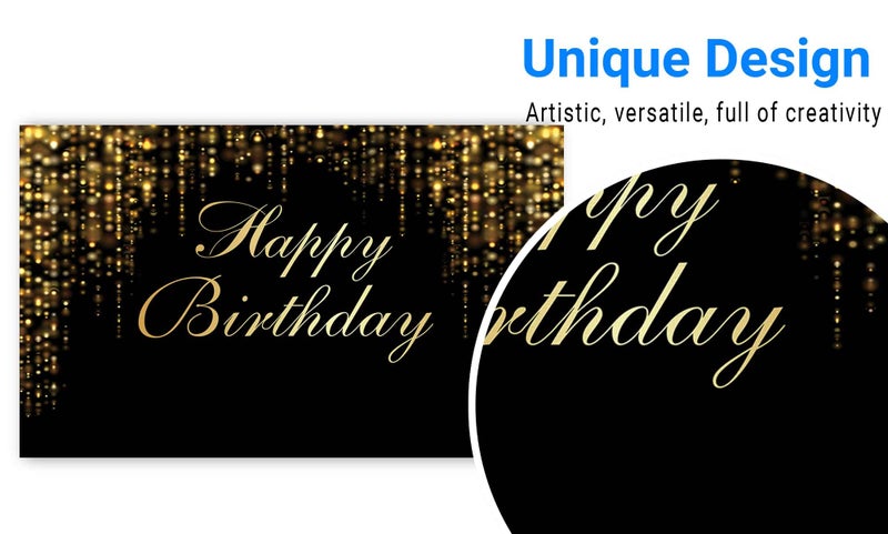 Funnytree Happy Birthday Party Backdrop Black and Gold Glitter Bokeh Sequin Spots Photography Background Golden Sparkle Shining Dots Baby Abstract Milestone Banner Cake Table Decor Photo - Image 3